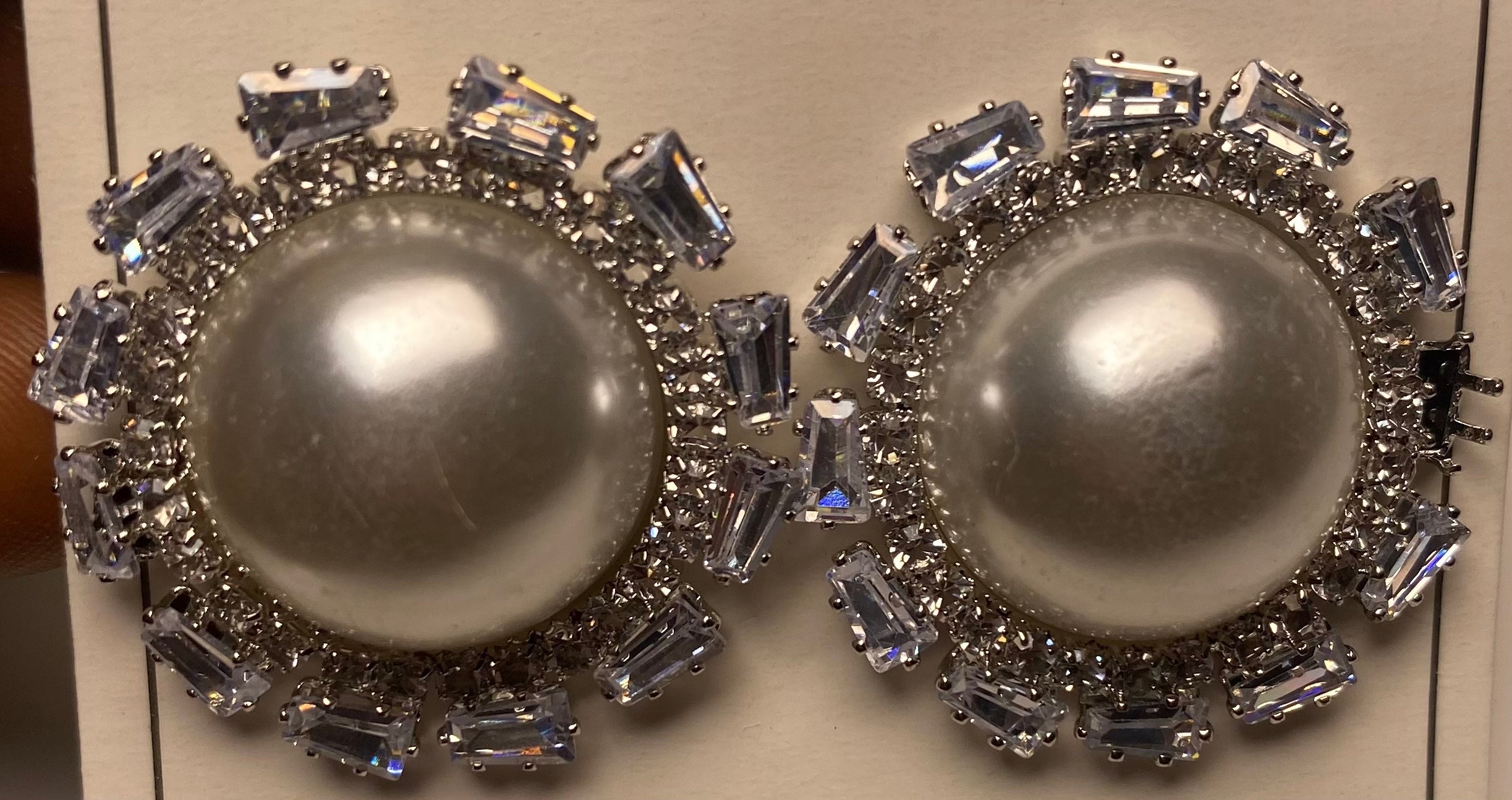 MoonFire Elegant Silver Crystal Bridal Earrings with Pearl