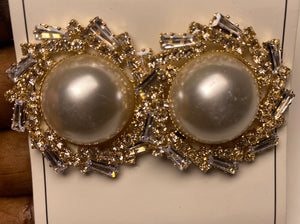 MoonFire Elegant Gold Crystal Bridal Earrings with Pearl